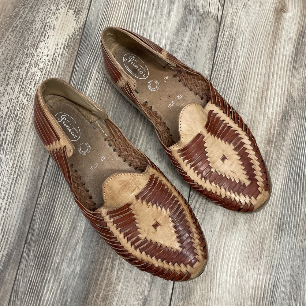 Junior Mexican Leather Handmade Huaraches Slip On Shoes Brown Mens 28 / US 10
